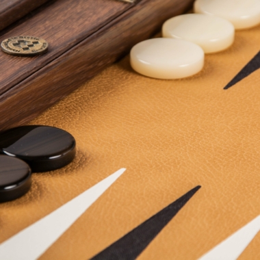 Backgammon de Luxe en Cuir Imitation Autruche Marron avec Pions en Nacre – Image 5