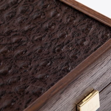 Backgammon de Luxe en Cuir Imitation Autruche Marron avec Pions en Nacre – Image 8