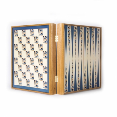 Jeu de Société 4 en 1 Échecs, Backgammon, Ludo et Serpents - Coffret en Bois Bleu Navy – Image 5
