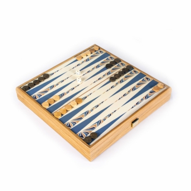 Jeu de Société 4 en 1 Échecs, Backgammon, Ludo et Serpents - Coffret en Bois Bleu Navy – Image 6