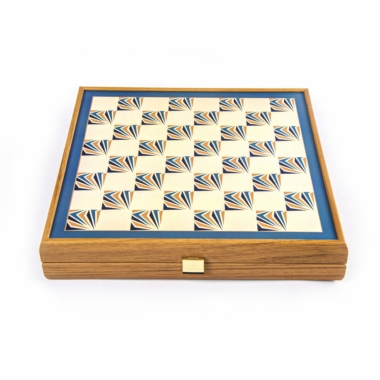 Jeu de Société 4 en 1 Échecs, Backgammon, Ludo et Serpents - Coffret en Bois Bleu Navy – Image 7