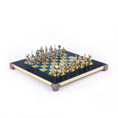 Petit Jeu d'Echecs Guerrier Spartiate - Pièces Dorées & Argentées avec Plateau de Jeu sur Pied en Metal – Image 20