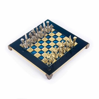 Petit Jeu d'Echecs Guerrier Spartiate - Pièces Dorées & Argentées avec Plateau de Jeu sur Pied en Metal – Image 21