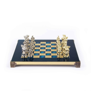 Petit Jeu d'Echecs Guerrier Spartiate - Pièces Dorées & Argentées avec Plateau de Jeu sur Pied en Metal – Image 19