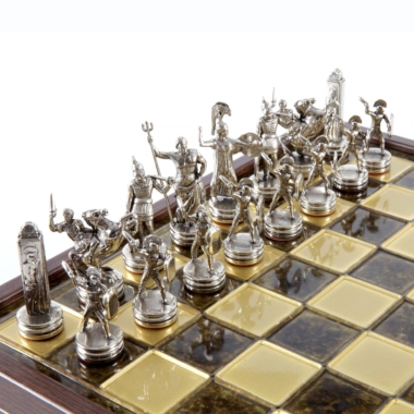Jeu d'Échecs Mythologie Grecque en Métal Doré et Argenté – Échiquier avec Rangement Intégré – Image 12