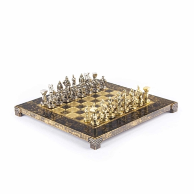 Petit Jeu d'Echecs Guerrier Spartiate - Pièces Dorées & Argentées avec Plateau de Jeu sur Pied en Metal – Image 8