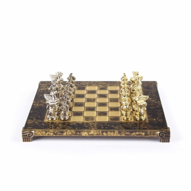 Petit Jeu d'Echecs Guerrier Spartiate - Pièces Dorées & Argentées avec Plateau de Jeu sur Pied en Metal – Image 6