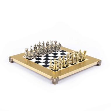 Petit Jeu d'Echecs Guerrier Spartiate - Pièces Dorées & Argentées avec Plateau de Jeu sur Pied en Metal – Image 18