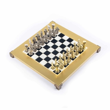 Petit Jeu d'Echecs Guerrier Spartiate - Pièces Dorées & Argentées avec Plateau de Jeu sur Pied en Metal – Image 16
