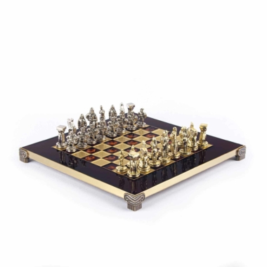 Petit Jeu d'Echecs Guerrier Spartiate - Pièces Dorées & Argentées avec Plateau de Jeu sur Pied en Metal – Image 12
