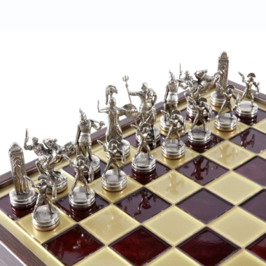 Jeu d'Échecs Mythologie Grecque en Métal Doré et Argenté – Échiquier avec Rangement Intégré – Image 24