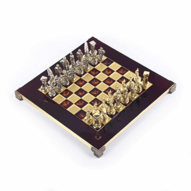 Petit Jeu d'Echecs Guerrier Spartiate - Pièces Dorées & Argentées avec Plateau de Jeu sur Pied en Metal – Image 11