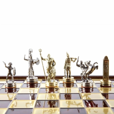 Jeu d'Échecs Mythologie Grecque en Métal Doré et Argenté – Échiquier avec Rangement Intégré – Image 14