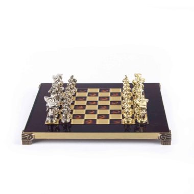 Petit Jeu d'Echecs Guerrier Spartiate - Pièces Dorées & Argentées avec Plateau de Jeu sur Pied en Metal – Image 13