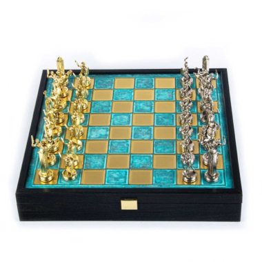 Jeu d'Échecs Mythologie Grecque en Métal Doré et Argenté – Échiquier avec Rangement Intégré – Image 20