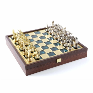 Jeu d'Échecs Mythologie Grecque en Métal Doré et Argenté – Échiquier avec Rangement Intégré – Image 7