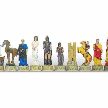 Ensemble de Jeu d'Echecs sur le Thème de la Guerre de Troie - Pièces Peintes à la main et Echiquier en Similicuir 48x48cm – Image 3