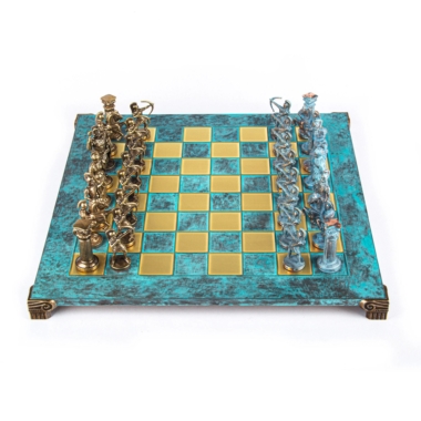 Ensemble de Jeu d'Échecs Archers et Batailles Historiques – Pièces en Métal Bronze & Patine Bleue – Image 14