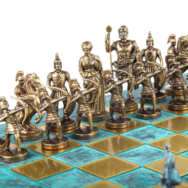 Ensemble de Jeu d'Échecs Archers et Batailles Historiques – Pièces en Métal Bronze & Patine Bleue – Image 16