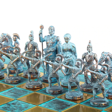 Ensemble de Jeu d'Échecs Archers et Batailles Historiques – Pièces en Métal Bronze & Patine Bleue – Image 15