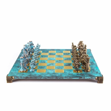 Ensemble de Jeu d'Échecs Gréco-Romain en Métal - Pièces Bronze et Bleues avec Échiquier en Métal 44 x 44 cm et Coffret de Rangement – Image 14