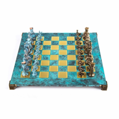 Ensemble de Jeu d'Échecs Gréco-Romain en Métal - Pièces Bronze et Bleues avec Échiquier en Métal 44 x 44 cm et Coffret de Rangement – Image 13