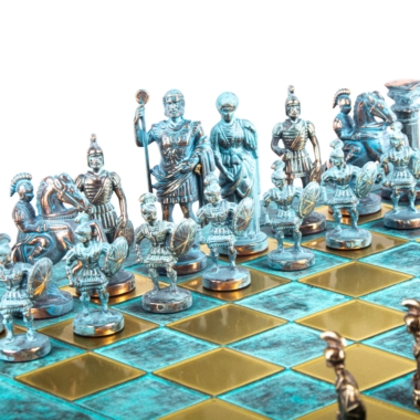 Ensemble de Jeu d'Échecs Gréco-Romain en Métal - Pièces Bronze et Bleues avec Échiquier en Métal 44 x 44 cm et Coffret de Rangement – Image 16