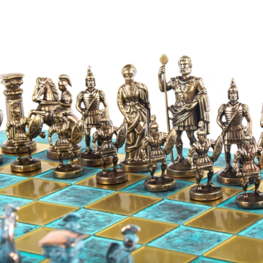 Ensemble de Jeu d'Échecs Gréco-Romain en Métal - Pièces Bronze et Bleues avec Échiquier en Métal 44 x 44 cm et Coffret de Rangement – Image 15