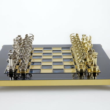 Petit Ensemble de Jeu d'Échecs en Métal Argenté et Or Archers - Coffret en Bois Stratifié avec Échiquier en Métal – Image 25