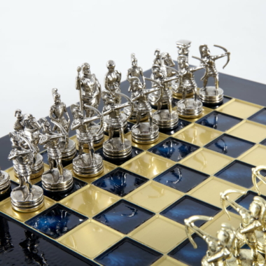 Petit Ensemble de Jeu d'Échecs en Métal Argenté et Or Archers - Coffret en Bois Stratifié avec Échiquier en Métal – Image 27