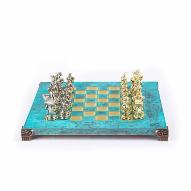 Petit Jeu d'Echecs Guerrier Spartiate - Pièces Dorées & Argentées avec Plateau de Jeu sur Pied en Metal – Image 25