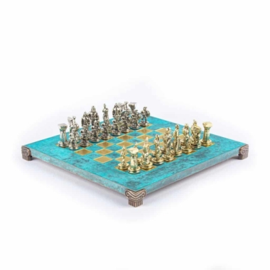 Petit Jeu d'Echecs Guerrier Spartiate - Pièces Dorées & Argentées avec Plateau de Jeu sur Pied en Metal – Image 24