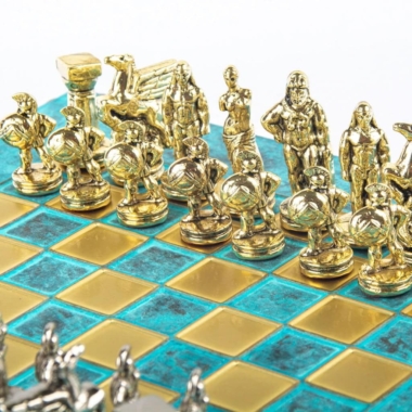 Petit Jeu d'Echecs Guerrier Spartiate - Pièces Dorées & Argentées avec Plateau de Jeu sur Pied en Metal – Image 26