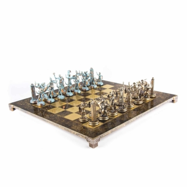 Ensemble de Jeu d'Echecs de la Mythologie Grecque – Pièces en Métal Bleu et Bronze – Image 9