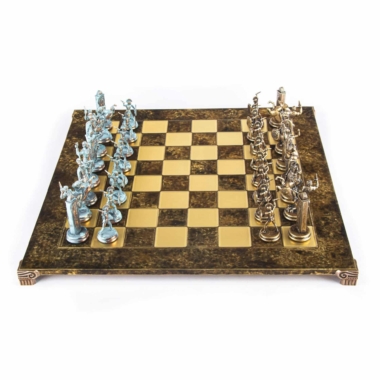 Ensemble de Jeu d'Echecs de la Mythologie Grecque – Pièces en Métal Bleu et Bronze – Image 8