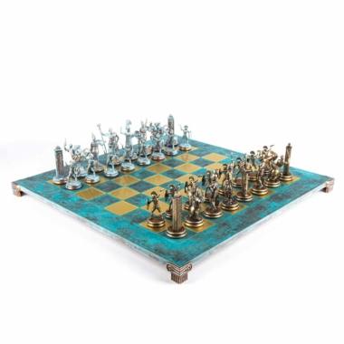 Ensemble de Jeu d'Echecs de la Mythologie Grecque – Pièces en Métal Bleu et Bronze – Image 3