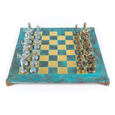 Ensemble de Jeu d'Echecs de la Mythologie Grecque – Pièces en Métal Bleu et Bronze – Image 4