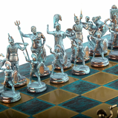 Ensemble de Jeu d'Echecs de la Mythologie Grecque – Pièces en Métal Bleu et Bronze – Image 5