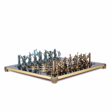 Ensemble d'Échecs Mythologie Grecque en Métal – Pièces Bronze et Bleu avec Échiquier en Métal – Image 7