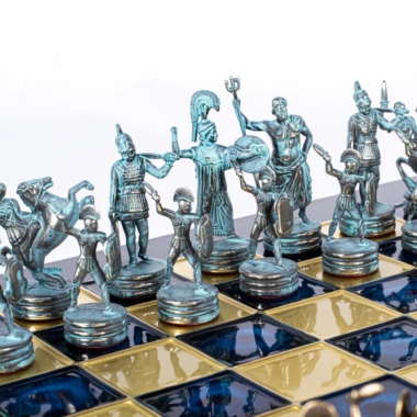 Ensemble d'Échecs Mythologie Grecque en Métal – Pièces Bronze et Bleu avec Échiquier en Métal – Image 11