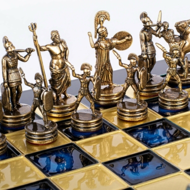 Ensemble d'Échecs Mythologie Grecque en Métal – Pièces Bronze et Bleu avec Échiquier en Métal – Image 8