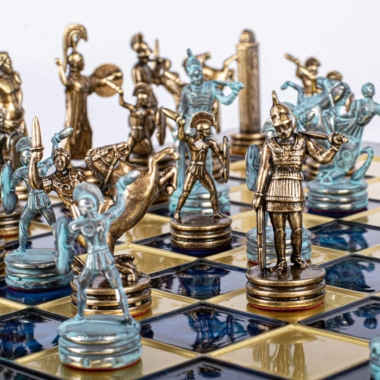 Ensemble d'Échecs Mythologie Grecque en Métal – Pièces Bronze et Bleu avec Échiquier en Métal – Image 10