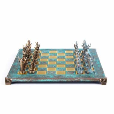 Ensemble d'Échecs Mythologie Grecque en Métal – Pièces Bronze et Bleu avec Échiquier en Métal – Image 13