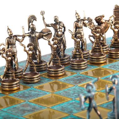 Ensemble d'Échecs Mythologie Grecque en Métal – Pièces Bronze et Bleu avec Échiquier en Métal – Image 15