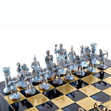 Ensemble de Jeu d'Échecs Archers et Batailles Historiques – Pièces en Métal Bronze & Patine Bleue – Image 10