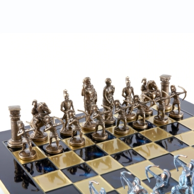 Ensemble de Jeu d'Échecs Archers et Batailles Historiques – Pièces en Métal Bronze & Patine Bleue – Image 9