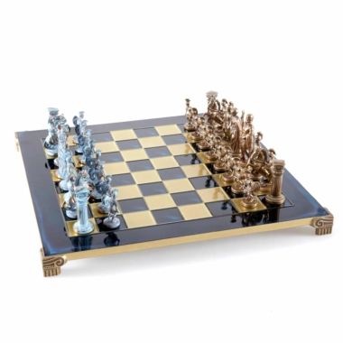 Ensemble de Jeu d'Échecs Gréco-Romain en Métal - Pièces Bronze et Bleues avec Échiquier en Métal 44 x 44 cm et Coffret de Rangement – Image 7