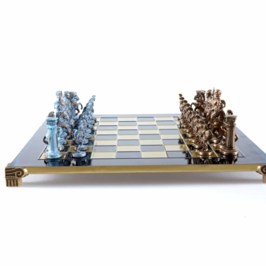 Ensemble de Jeu d'Échecs Gréco-Romain en Métal - Pièces Bronze et Bleues avec Échiquier en Métal 44 x 44 cm et Coffret de Rangement – Image 8