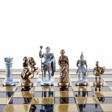 Ensemble de Jeu d'Échecs Gréco-Romain en Métal - Pièces Bronze et Bleues avec Échiquier en Métal 44 x 44 cm et Coffret de Rangement – Image 11