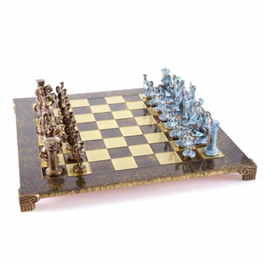 Alternative view of Ensemble de Jeu d'Échecs Gréco-Romain en Métal - Pièces Bronze et Bleues avec Échiquier en Métal 44 x 44 cm et Coffret de Rangement